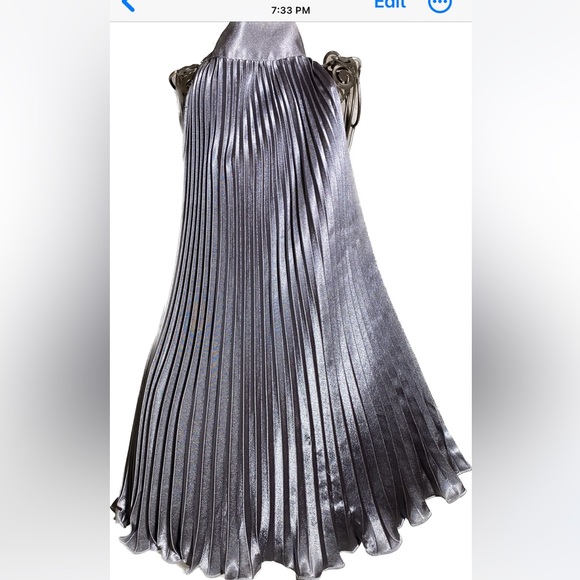 Tops - 100% silk Stunning silver blueish multiple pleated one tie shouldered blouse